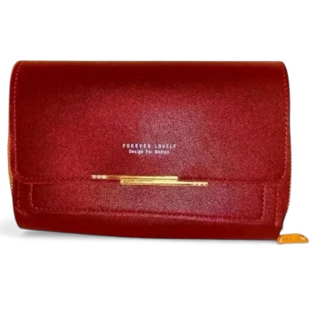 FOREVER LOVELY Clutch Wallet in Red Burgundy and Gold Trim